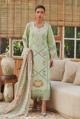 CRIMSON - 3PC LAWN CHIKANKAARI EMBROIDERED SHIRT WITH CHIFFON PRINTED DUPATTA AND TROUSER - HZG2772