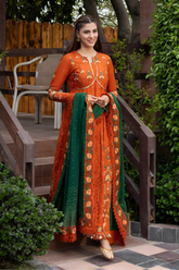 ANEELAS - 3PC LAWN EMBROIDERED FROCK WITH CHIFFON PRINTED DUPATTA AND TROUSER - HZG2905