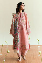 ZARA SHAH JAHAN - 3PC DHANAK EMBROIDERED SHIRT WITH TWILL PRINTED SHAWL AND TROUSER - HZG2344