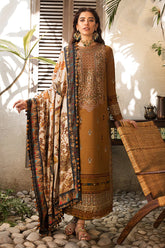 ASIM JOFA - 3PC DHANAK EMBROIDERED SHIRT WITH TWILL PRINTED SHAWL AND TROUSER - HZG1519