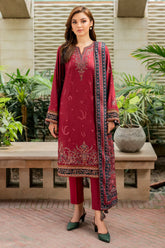 JAZMIN - 3PC KHADDAR EMBROIDERED SHIRT WITH TWILL PRINTED SHAWL AND TROUSER - HZG1933