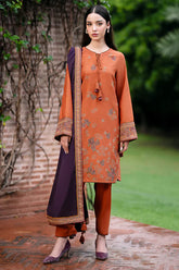 JAZMIN - 3PC DHANAK EMBROIDERED SHIRT WITH DHANAK EMBROIDERED SHAWL AND TROUSER - HZG1800