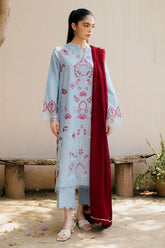 ZARA SHAH JAHAN - 3PC DHANAK EMBROIDERED SHIRT WITH DHANAK EMBROIDERED SHAWL AND TROUSER - HZG2329
