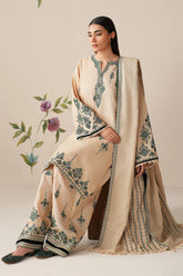 BAROQUE - 3PC DHANAK EMBROIDERED SHIRT WITH TWILL PRINTED SHAWL AND TROUSER - HZU2539