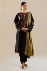 ZARA SHAH JAHAN - 3PC DHANAK EMBROIDERED SHIRT WITH TWILL PRINTED SHAWL AND TROUSER - HZG2318