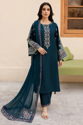 BATIK - 3PC DHANAK EMBROIDERED SHIRT WITH CHIFFON EMBROIDERED DUPATTA AND TROUSER - HZG2575