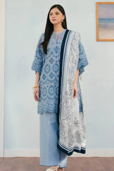 ZARA SHAHJAHAN - 3PC LAWN EMBROIDERED SHIRT WITH CHIFFON PRINTED DUPATTA AND TROUSER - HZG2643