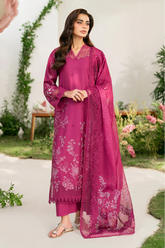 IZNIK - 3PC DHANAK EMBROIDERED SHIRT WITH TWILL PRINTED SHAWL & TROUSER - HZG2561