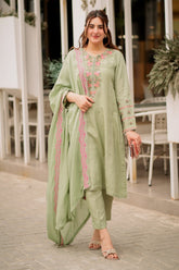 GARNET - 3PC LAWN EMBROIDERED SHIRT WITH CHIFFON EMBROIDERED DUPATTA AND TROUSER - HZG1602