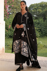 IMAGE - 3PC DHANAK EMBROIDERED SHIRT WITH DHANAK EMBROIDERED SHAWL AND TROUSER - HZG2545