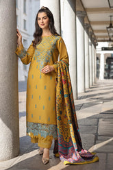RANG RASIYA - 3PC DHANAK EMBROIDERED SHIRT WITH TWILL PRINTED SHAWL AND TROUSER - HZU2460