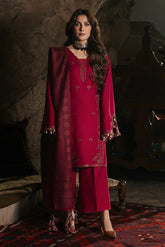 IZEL - 3PC DHANAK EMBROIDERED SHIRT TWILL PRINTED SHAWL AND TROUSER - HZG3162