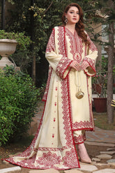 ASIM JOFA - 3PC DHANAK EMBROIDERED SHIRT WITH DHANAK EMBROIDERED SHAWL AND TROUSER - HZU2481