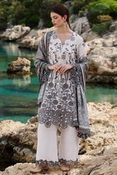 IMAGE - 3PC LAWN EMBROIDERED SHIRT WITH MANAAR PRINTED DUPATTA AND TROUSER - HZG2166