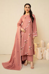 BATIK - 3PC DHANAK EMBROIDERED SHIRT WITH DHANAK EMBROIDERED SHAWL AND TROUSER - HZG2611