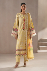ETHNIC - 3PC LAWN EMBROIDERED SHIRT WITH CHIFFON PRINTED DUPATTA AND TROUSER - HZG2212