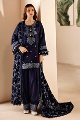 FLORENT - 3PC DHANAK EMBROIDERED SHIRT WITH DHANAK EMBROIDERED SHAWL AND TROUSER - HZG2006