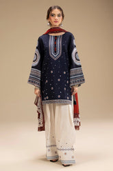 JAZMIN - 3PC DHANAK EMBROIDERED SHIRT WITH TWILL PRINTED SHAWL AND TROUSER - HZU2541