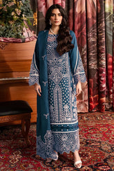 MAHNUR - 3PC LAWN CHIKANKAARI EMBROIDERED SHIRT WITH KHADDI NET EMBROIDEERED DUPATTA AND TROUSER - HZG2765