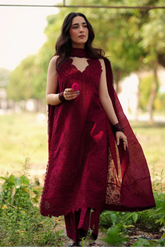 ZAIB - 3PC LAWN CHIKANKAARI EMBROIDERED SHIRT WITH MANAAR EMBROIDERED DUPATTA AND TROUSER - HZG2998