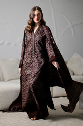 ZAIB - 3PC DHANAK EMBROIDERED SHIRT DHANAK EMBROIDERED SHAWL AND TROUSER - HZG3118