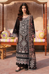 MAHNUR - 3PC LAWN LASERWORK EMBROIDERED SHIRT WITH CHIFFON PRINTED DUPATTA AND TROUSER - HZG2750