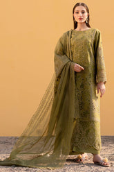 MAHNUR - 3PC LAWN LASERCUT EMBROIDERED SHIRT WITH KHADDI NET EMBROIDERED DUPATTA AND TROUSER - HZG2733