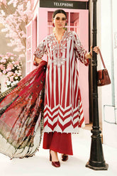 MARIA B - 3PC LAWN EMBROIDERED PRINTED SHIRT WITH CHIFFON PRINTED DUPATTA AND TROUSER - HZG2675
