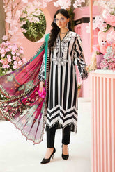MARIA B - 3PC LAWN EMBROIDERED PRINTED SHIRT WITH CHIFFON PRINTED DUPATTA AND TROUSER - HZG2674