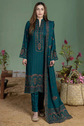 BAREEZE - 3PC DHANAK EMBROIDERED SHIRT WITH DHANAK EMBROIDERED DUPATTA AND TROUSER - HZU2534