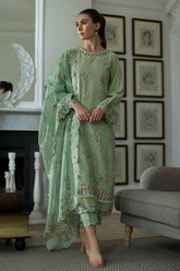 SOBIA NAZIR - 3PC LAWN EMBROIDERED SHIRT WITH CHIFFON PRINTED DUPATTA AND TROUSER - HZG2900
