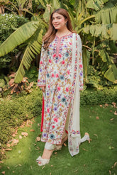 SAPPHIRE - 3PC DHANAK EMBROIDERED SHIRT WITH CHIFFON EMBROIDERED DUPATTA AND TROUSER - HZU2461