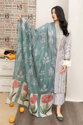 URGE - 3PC LAWN EMBROIDERED SHIRT WITH DIAMOND PRINTED DUPATTA AND TROUSER - HZG1639