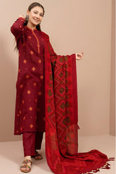 KAYSERIA - 3PC DHANAK EMBROIDERED SHIRT WITH TWILL PRINTED SHAWL AND TROUSER - HZG2504