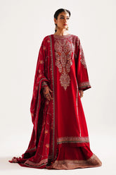 ZARA SHAH JAHAN - 3PC DHANAK EMBROIDERED SHIRT WITH DHANAK EMBROIDERED SHAWL AND TROUSER - HZG2448