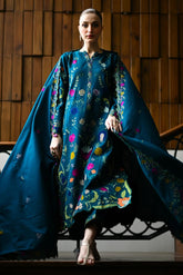 ZAIB - 3PC KARANDI EMBROIDERED SHIRT WITH KARANDI EMBROIDERED SHAWL AND TROUSER - HZU2589