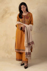 ZARA SHAHJAHAN - 3PC DHANAK EMBROIDERED SHIRT WITH DHANAK EMBROIDERED SHAWL AND TROUSER - HZG1380
