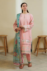 ZARA SHAH JAHAN - 3PC LAWN EMBROIDERED SHIRT WITH DIAMOND PRINTED DUPATTA AND TROUSER - HZG1642