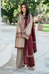 JAZMIN - 3PC DHANAK EMBROIDERED SHIRT WITH DHANAK EMBROIDERED SHAWL AND TROUSER - HZU2524