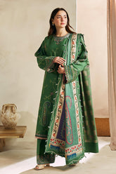 ZARA SHAH JAHAN - 3PC DHANAK EMBROIDERED SHIRT WITH TWILL PRINTED SHAWL AND TROUSER - HZG1474