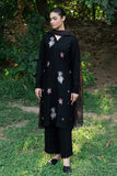 ZIVA - 3PC DHANAK EMBROIDERED SHIRT WITH TWILL PRINTED SHAWL AND TROUSER - HZG1960