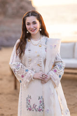 QALAMKAR - 3PC LAWN EMBROIDERED SHIRT WITH ORGANZA CUTWORK EMBROIDERED DUPATTA AND TROUSER - HZG1626