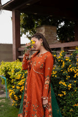ANEELAS - 3PC LAWN EMBROIDERED FROCK WITH CHIFFON PRINTED DUPATTA AND TROUSER - HZG2905