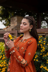 ANEELAS - 3PC LAWN EMBROIDERED FROCK WITH CHIFFON PRINTED DUPATTA AND TROUSER - HZG2905