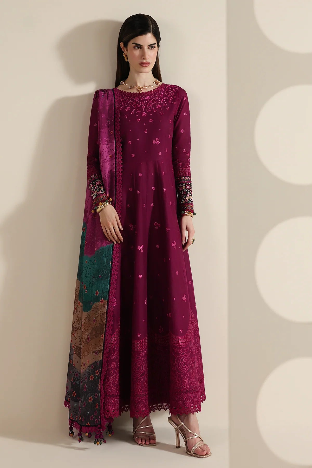 JAZMIN - 3PC LAWN EMBROIDERED FROCK WITH MANAAR PRINTED DUPATTA AND TROUSER - HZG3004