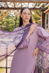 GARNET - 3PC LAWN EMBROIDERED SHIRT WITH CHIFFON PRINTED DUPATTA AND TROUSER - HZG2899