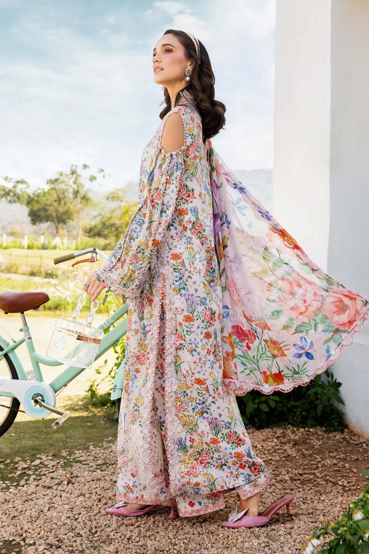 MARIA B - 3PC LAWN PRINTED EMBROIDERED SHIRT WITH CHIFFON PRINTED DUPATTA AND LAWN TROUSER - HZG2151