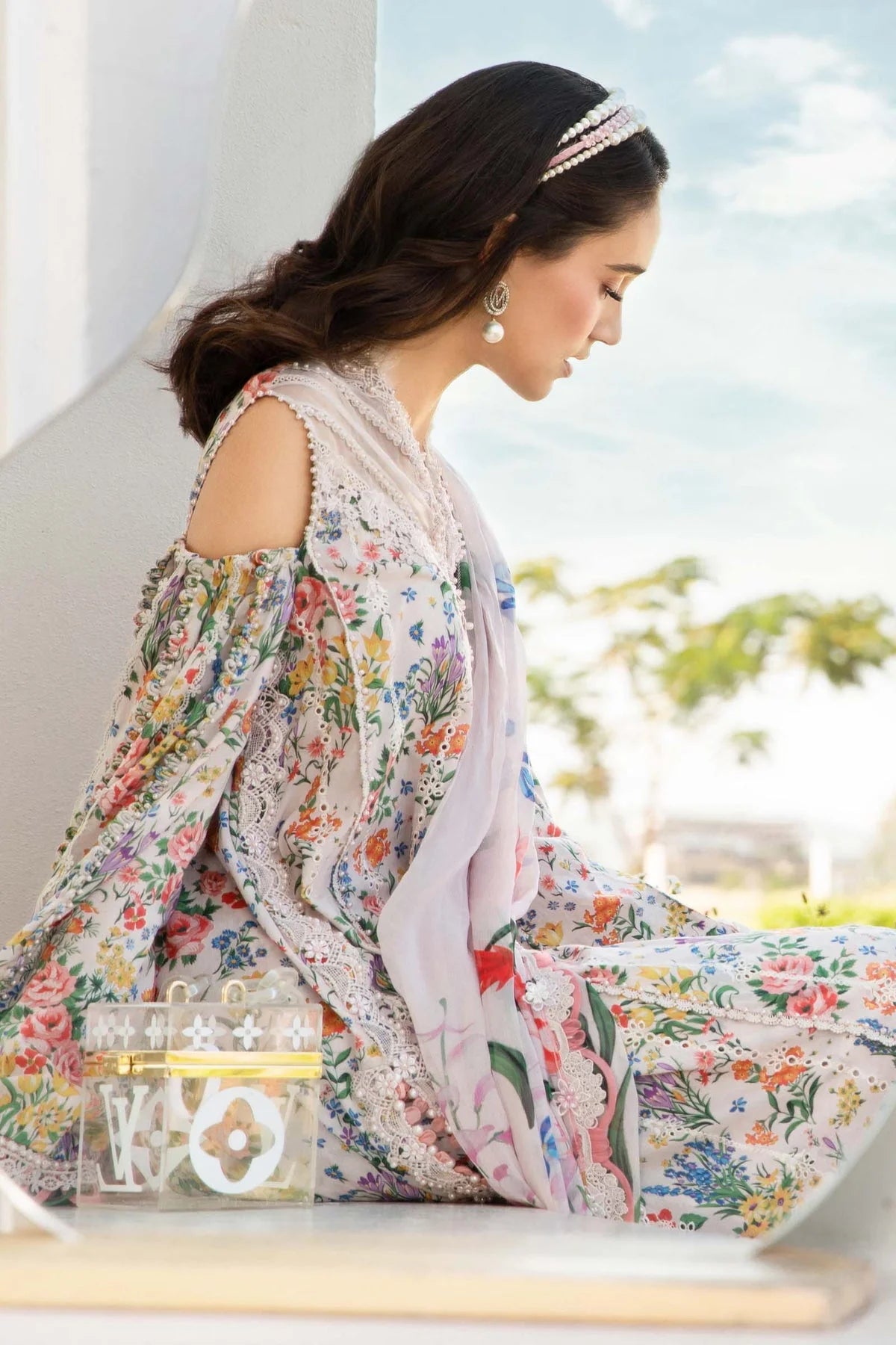 MARIA B - 3PC LAWN PRINTED EMBROIDERED SHIRT WITH CHIFFON PRINTED DUPATTA AND LAWN TROUSER - HZG2151