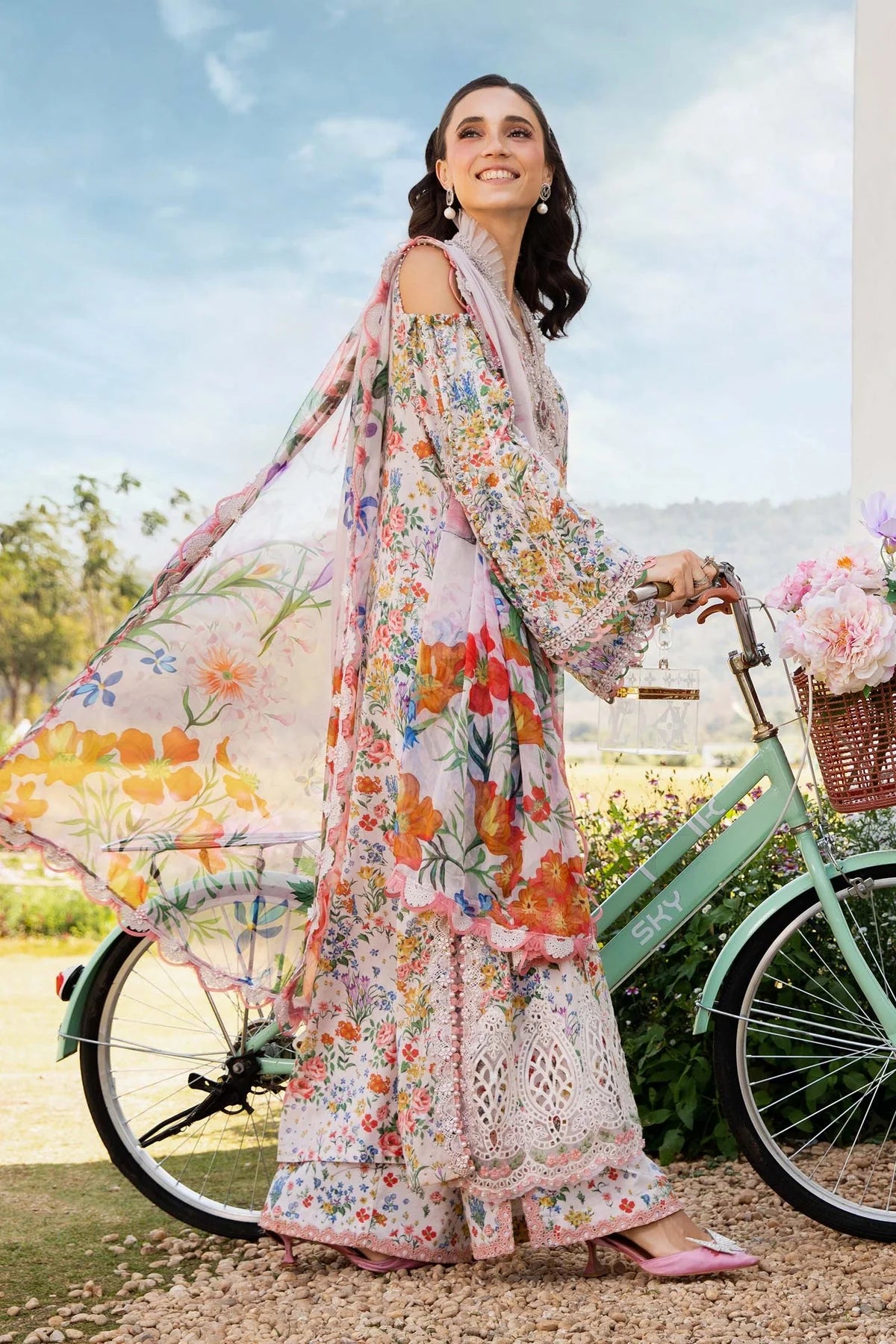 MARIA B - 3PC LAWN PRINTED EMBROIDERED SHIRT WITH CHIFFON PRINTED DUPATTA AND LAWN TROUSER - HZG2151