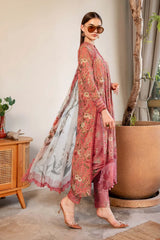 MARIA B - 3PC LAWN PRINTED EMBROIDERED SHIRT WITH CHIFFON PRINTED DUPATTA AND LAWN TROUSER - HZG2153